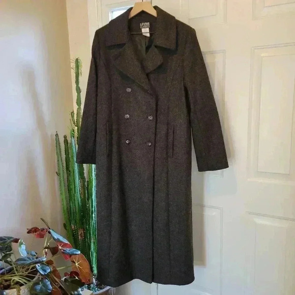 Levine Classics Gorgeous Dark Grey 100% Wool Long Trench Coat, Size 14 RN38843 - Picture 1 of 12